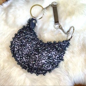 Greyish bluish handbag with pearlized beads ONE OF A KIND